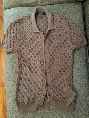 Forever 21 Men Taupe Openwork Knit Cardigan